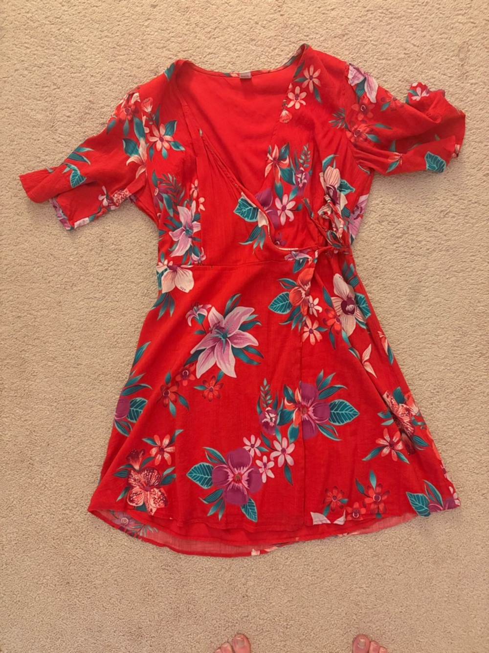 Old Navy Red Floral Wrap-Style Girls Dress